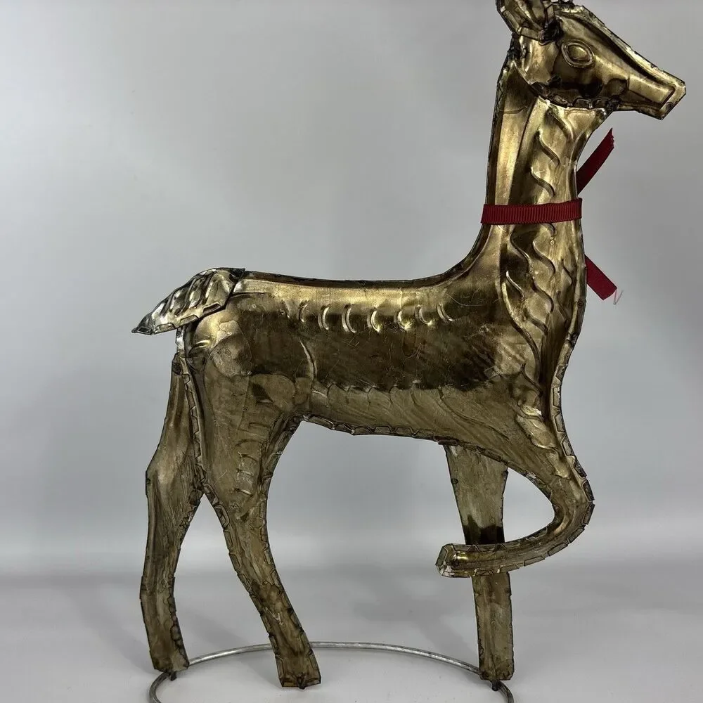 2x Pottery Barn Pressed Metal Reindeer Christmas Flower Antlers UNIQUE Decor HTF